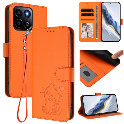 Embossed Heart Cat Leather Phone Case with Hand Strap, For Honor X5c Plus, For Honor 400 Smart 5G