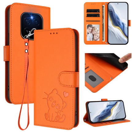 Embossed Heart Cat Leather Phone Case with Hand Strap, For Honor X70i, For Honor GT Pro