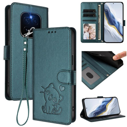 Embossed Heart Cat Leather Phone Case with Hand Strap, For Honor X70i, For Honor GT Pro