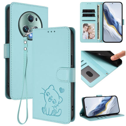 Embossed Heart Cat Leather Phone Case with Hand Strap, For Honor X7a / Honor Play7T, For Honor Magic5 Pro