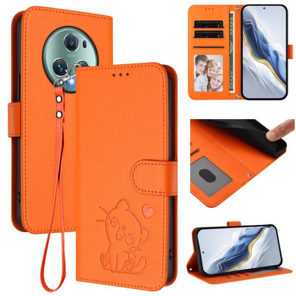 Embossed Heart Cat Leather Phone Case with Hand Strap, For Honor X7a / Honor Play7T, For Honor Magic5 Pro