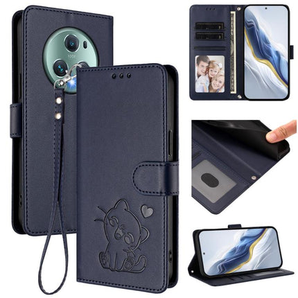 Embossed Heart Cat Leather Phone Case with Hand Strap, For Honor X7a / Honor Play7T, For Honor Magic5 Pro
