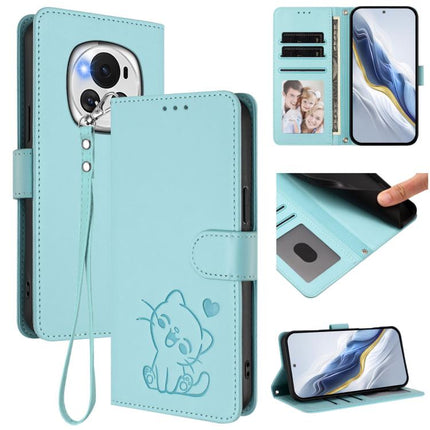 Embossed Heart Cat Leather Phone Case with Hand Strap, For Honor Magic6 Pro, For Honor Magic6