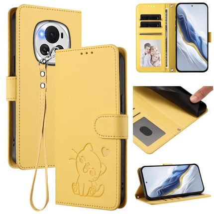 Embossed Heart Cat Leather Phone Case with Hand Strap, For Honor Magic6 Pro, For Honor Magic6