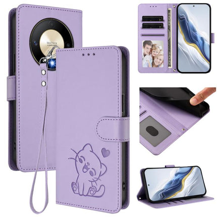 Embossed Heart Cat Leather Phone Case with Hand Strap, For Honor Magic6 Lite 5G / X9b / X50 / X50 Pro, For Honor X8b