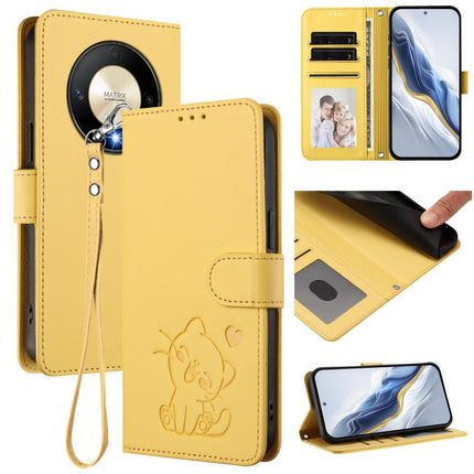 Embossed Heart Cat Leather Phone Case with Hand Strap, For Honor Magic6 Lite 5G / X9b / X50 / X50 Pro, For Honor X8b