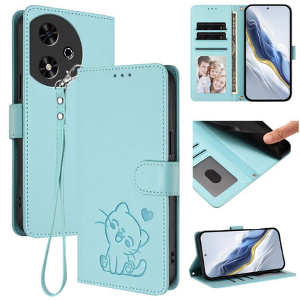 Embossed Heart Cat Leather Phone Case with Hand Strap, For Honor 200 Pro, For Honor Play 50