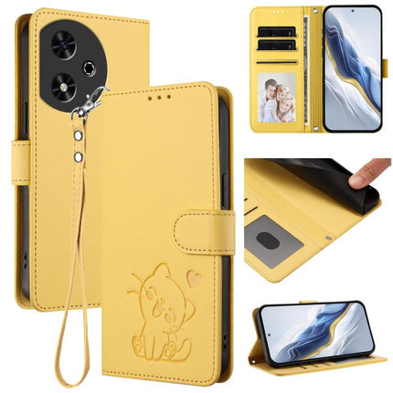 Embossed Heart Cat Leather Phone Case with Hand Strap, For Honor 200 Pro, For Honor Play 50