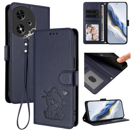 Embossed Heart Cat Leather Phone Case with Hand Strap, For Honor 200 Pro, For Honor Play 50
