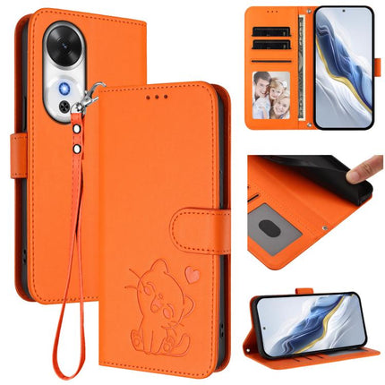 Embossed Heart Cat Leather Phone Case with Hand Strap, For Honor Power, For Honor Play 60