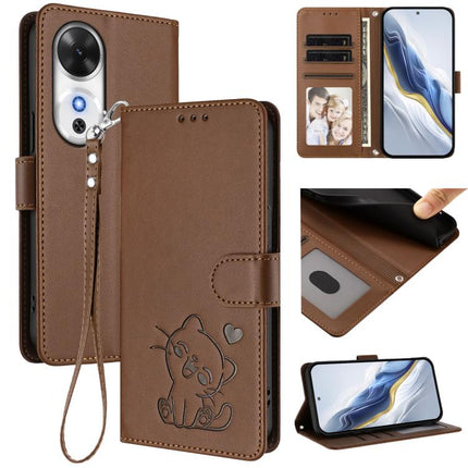 Embossed Heart Cat Leather Phone Case with Hand Strap, For Honor Power, For Honor Play 60