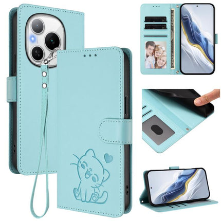 Embossed Heart Cat Leather Phone Case with Hand Strap, For Honor Power, For Honor Play 60