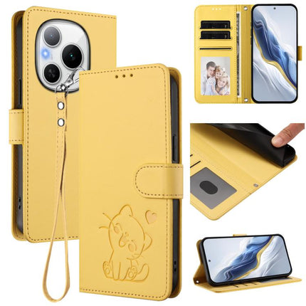 Embossed Heart Cat Leather Phone Case with Hand Strap, For Honor Power, For Honor Play 60