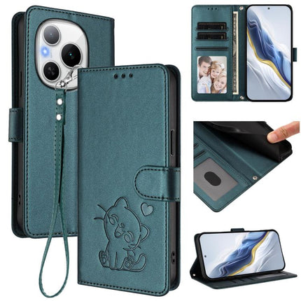 Embossed Heart Cat Leather Phone Case with Hand Strap, For Honor Power, For Honor Play 60