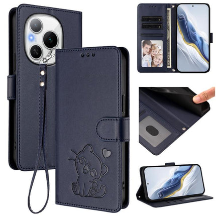 Embossed Heart Cat Leather Phone Case with Hand Strap, For Honor Power, For Honor Play 60