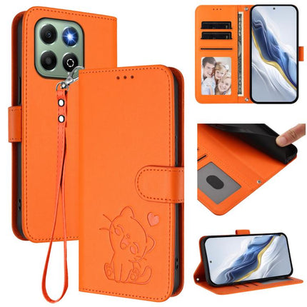 Embossed Heart Cat Leather Phone Case with Hand Strap, For Honor X6a / Honor X6b 4G, For Honor 200