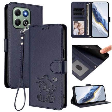 Embossed Heart Cat Leather Phone Case with Hand Strap, For Honor X6a / Honor X6b 4G, For Honor 200