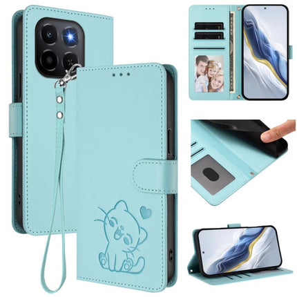 Embossed Heart Cat Leather Phone Case with Hand Strap, For Honor X70 5G, For Honor X6c 4G / X5b / X5b Plus