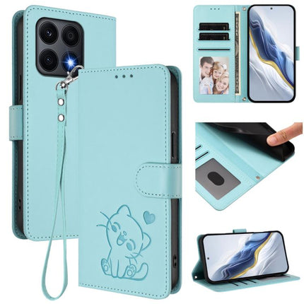 Embossed Heart Cat Leather Phone Case with Hand Strap, For Honor X8a, For Honor Magic5 Lite / X9a / X40