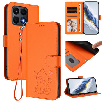 Embossed Heart Cat Leather Phone Case with Hand Strap, For Honor X8a, For Honor Magic5 Lite / X9a / X40