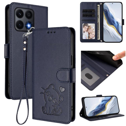 Embossed Heart Cat Leather Phone Case with Hand Strap, For Honor X8a, For Honor Magic5 Lite / X9a / X40