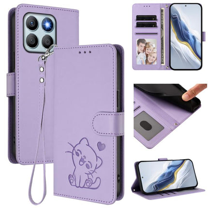 Embossed Heart Cat Leather Phone Case with Hand Strap, For Honor Magic6 Lite 5G / X9b / X50 / X50 Pro, For Honor X8b