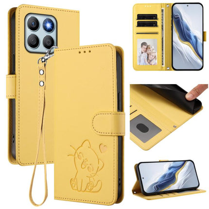 Embossed Heart Cat Leather Phone Case with Hand Strap, For Honor Magic6 Lite 5G / X9b / X50 / X50 Pro, For Honor X8b