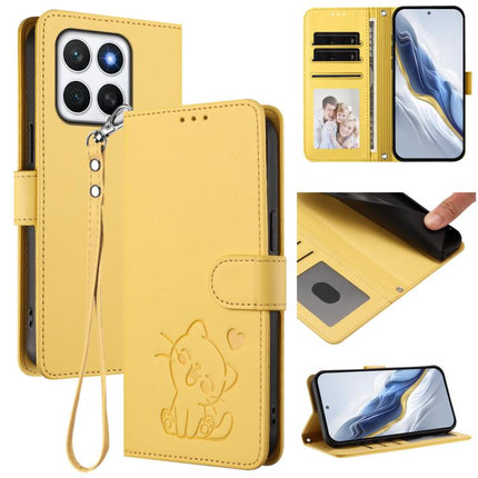 Embossed Heart Cat Leather Phone Case with Hand Strap, For Honor X8c 4G, For Honor X9c / X60 Pro / Magic7 Lite