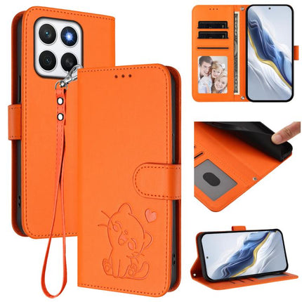 Embossed Heart Cat Leather Phone Case with Hand Strap, For Honor X8c 4G, For Honor X9c / X60 Pro / Magic7 Lite