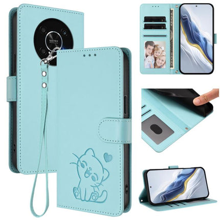 Embossed Heart Cat Leather Phone Case with Hand Strap, For Honor X9 5G / X9 4G, For Honor X40i
