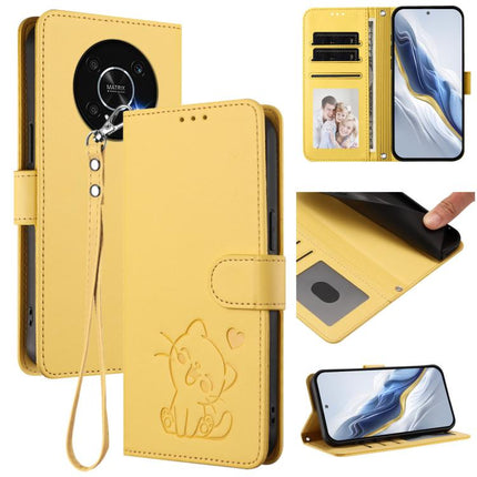 Embossed Heart Cat Leather Phone Case with Hand Strap, For Honor X9 5G / X9 4G, For Honor X40i
