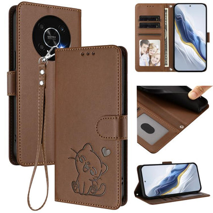 Embossed Heart Cat Leather Phone Case with Hand Strap, For Honor X9 5G / X9 4G, For Honor X40i
