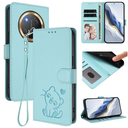 Embossed Heart Cat Leather Phone Case with Hand Strap, For Honor X8c 4G, For Honor X9c / X60 Pro / Magic7 Lite