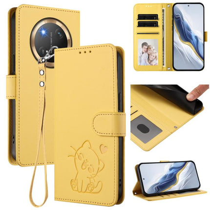 Embossed Heart Cat Leather Phone Case with Hand Strap, For Honor X8c 4G, For Honor X9c / X60 Pro / Magic7 Lite