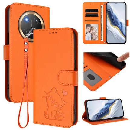 Embossed Heart Cat Leather Phone Case with Hand Strap, For Honor X8c 4G, For Honor X9c / X60 Pro / Magic7 Lite