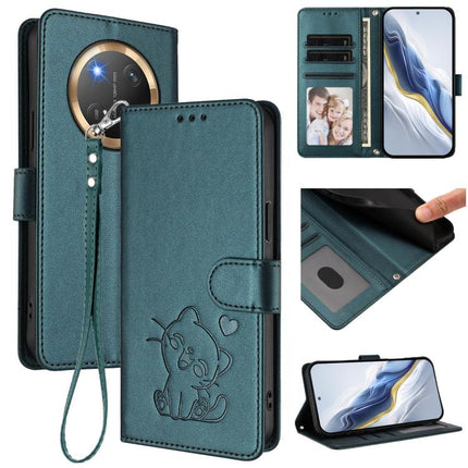Embossed Heart Cat Leather Phone Case with Hand Strap, For Honor X8c 4G, For Honor X9c / X60 Pro / Magic7 Lite