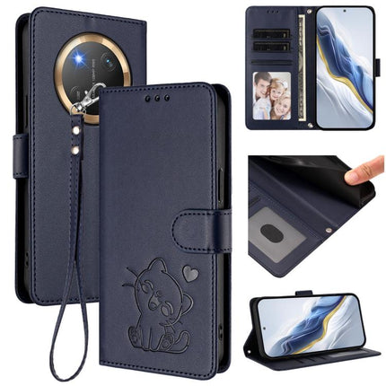 Embossed Heart Cat Leather Phone Case with Hand Strap, For Honor X8c 4G, For Honor X9c / X60 Pro / Magic7 Lite