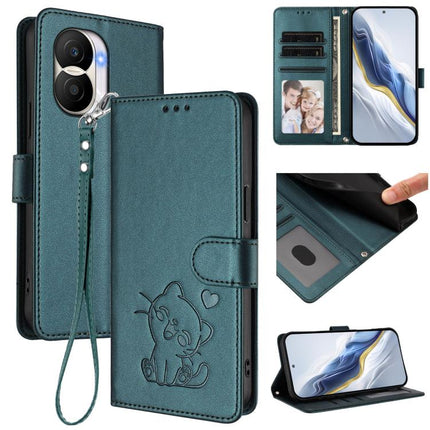 Embossed Heart Cat Leather Phone Case with Hand Strap, For Honor X9 5G / X9 4G, For Honor X40i