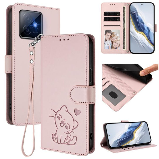 Embossed Heart Cat Leather Phone Case with Hand Strap, For Honor X60 GT, For Honor 400 Pro Global 160.8mm