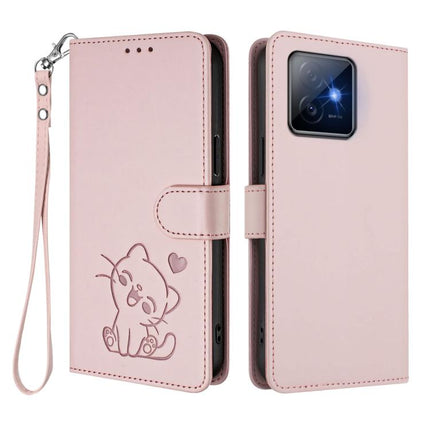 Embossed Heart Cat Leather Phone Case with Hand Strap, For Honor X60 GT, For Honor 400 Pro Global 160.8mm