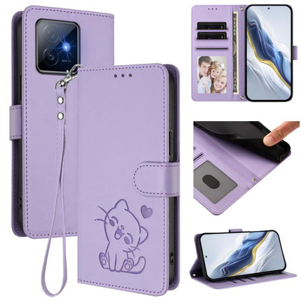 Embossed Heart Cat Leather Phone Case with Hand Strap, For Honor X60 GT, For Honor 400 Pro Global 160.8mm