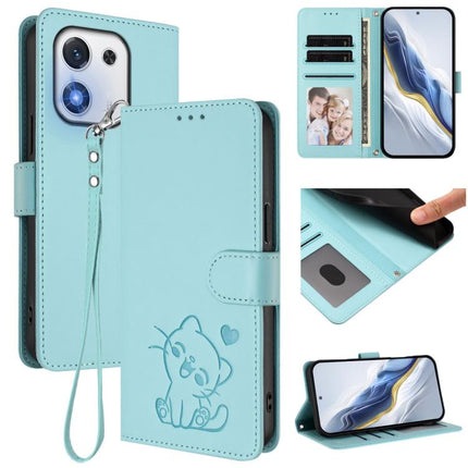 Embossed Heart Cat Leather Phone Case with Hand Strap, For Honor X70i, For Honor GT Pro