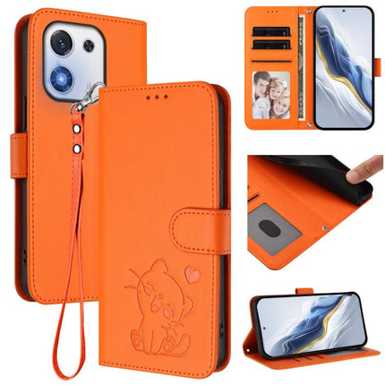 Embossed Heart Cat Leather Phone Case with Hand Strap, For Honor X70i, For Honor GT Pro