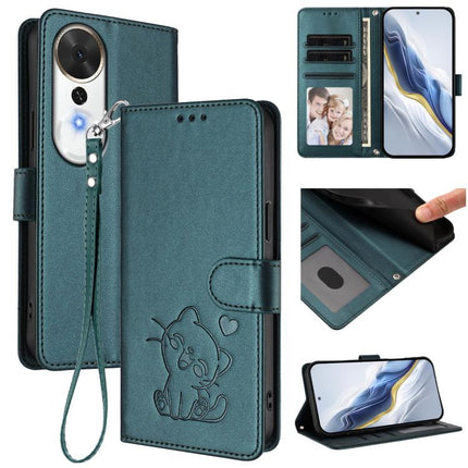 Embossed Heart Cat Leather Phone Case with Hand Strap, For Honor Magic8, For Honor Play 70 Plus