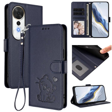 Embossed Heart Cat Leather Phone Case with Hand Strap, For Honor Magic8, For Honor Play 70 Plus