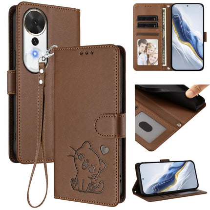Embossed Heart Cat Leather Phone Case with Hand Strap, For Honor Magic8, For Honor Play 70 Plus