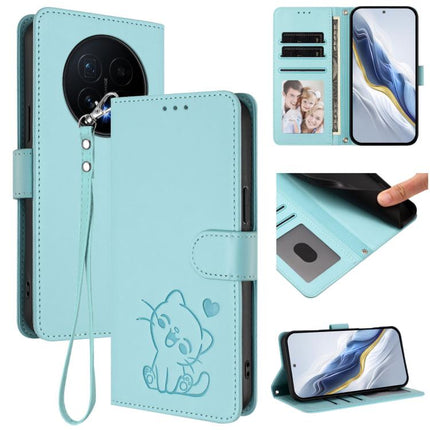 Embossed Heart Cat Leather Phone Case with Hand Strap, For Honor Magic8, For Honor Play 70 Plus