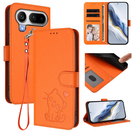 Embossed Heart Cat Leather Phone Case with Hand Strap, For Honor 600 Lite Global, For Honor Magic8 Pro Air 5G