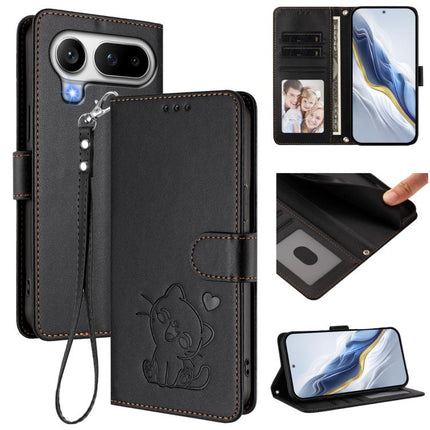 Embossed Heart Cat Leather Phone Case with Hand Strap, For Honor 600 Lite Global, For Honor Magic8 Pro Air 5G