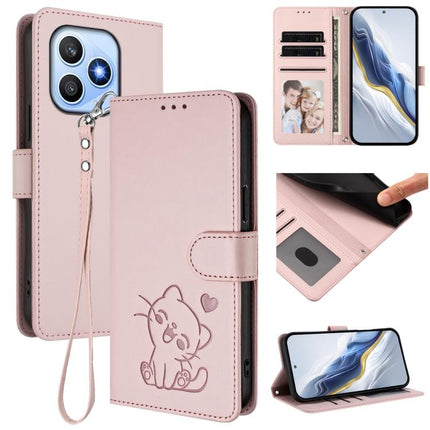 Embossed Heart Cat Leather Phone Case with Hand Strap, For Honor X8d 4G, For Honor Magic8 Pro